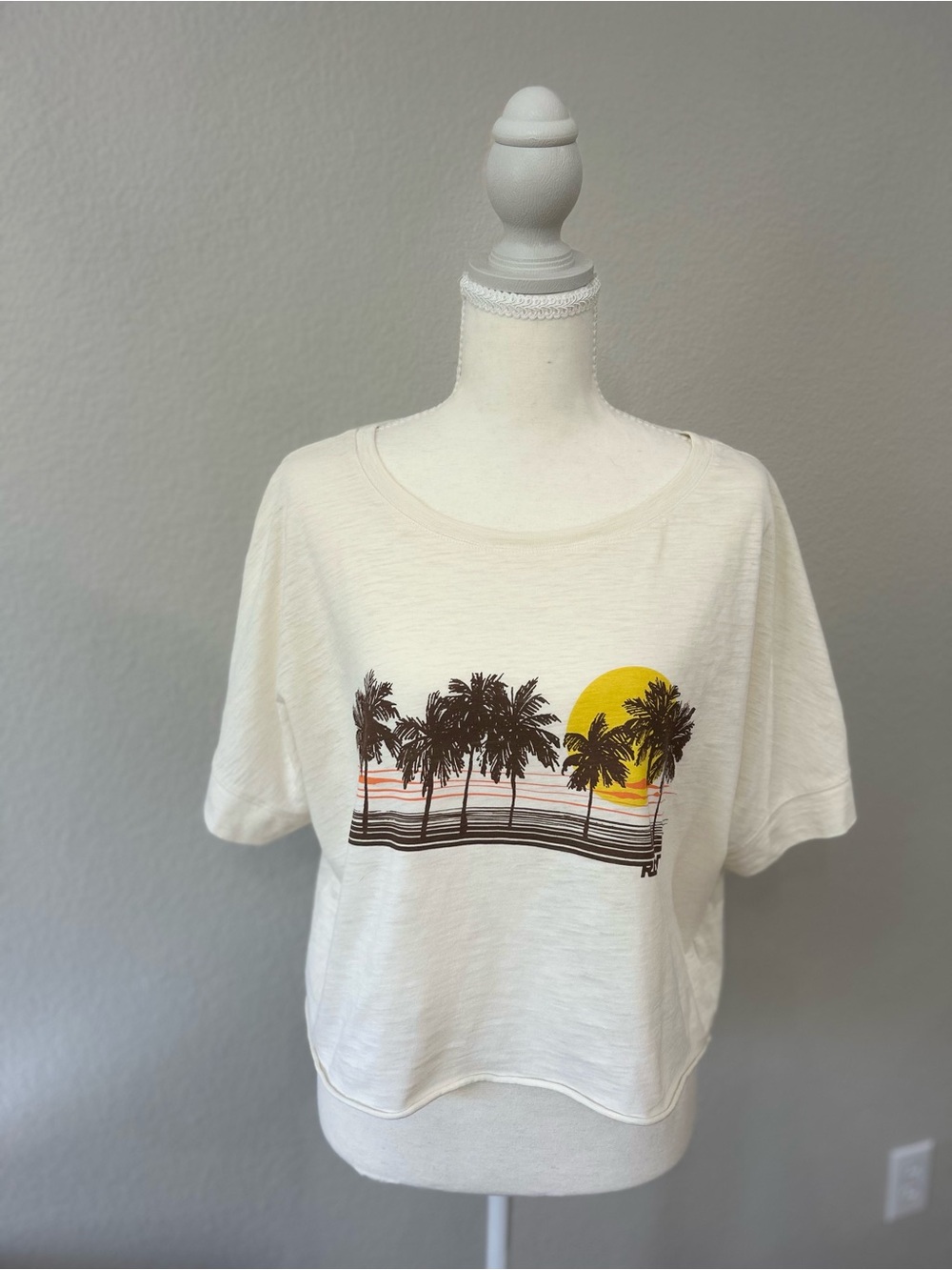 Roxy Cotton Palm Stripe Crewneck Short Sleeve Graphic Tee, XS, EUC